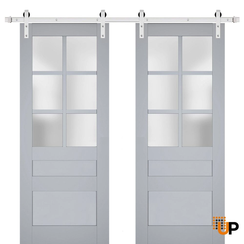 Double laminate sliding french interior barn double door with frosted glass | Veregio 7339 Matte Grey | 36 x 80 (2* 18x80) photo#1