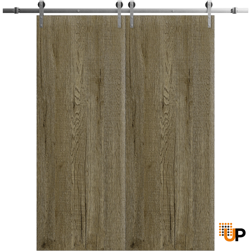Double solid wood with honeycomb sliding flush interior barn double door | Basic 3001 Antique Oak | 36 x 80 (2* 18x80) photo#1