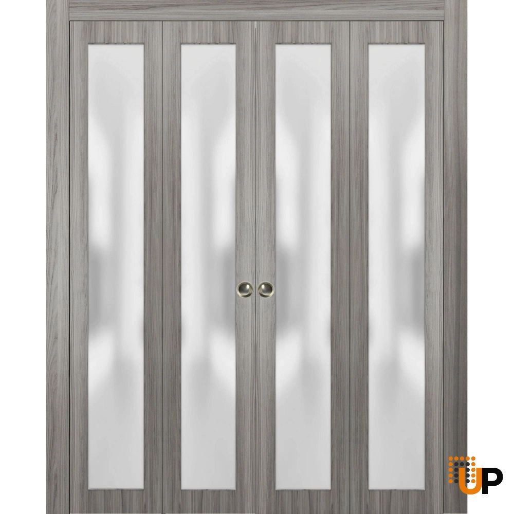 4 folding panels solid core sliding french interior bi-fold double door with frosted glass | Planum 2102 Ginger Ash | 72 x 80 (4* 18x80) photo#1