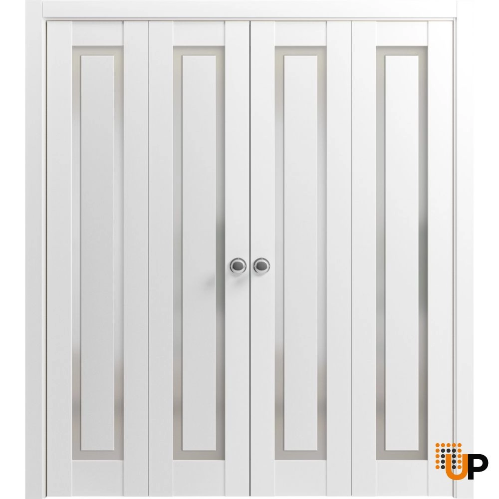 4 folding panels solid core sliding interior bi-fold double door with frosted glass | Planum 0888 Painted White | 72 x 80 (4* 18x80) photo#5