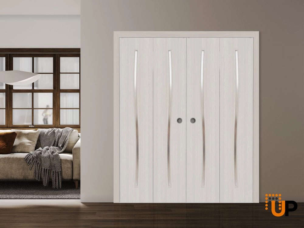 4 folding panels solid wood with honeycomb sliding interior bi-fold double door | Basic 3002 Ash Franko | 72 x 80 (4* 18x80) photo#2