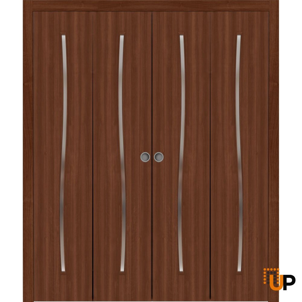 4 folding panels solid wood with honeycomb sliding interior bi-fold double door | Basic 3002 Walnut Franko | 72 x 80 (4* 18x80) photo#1