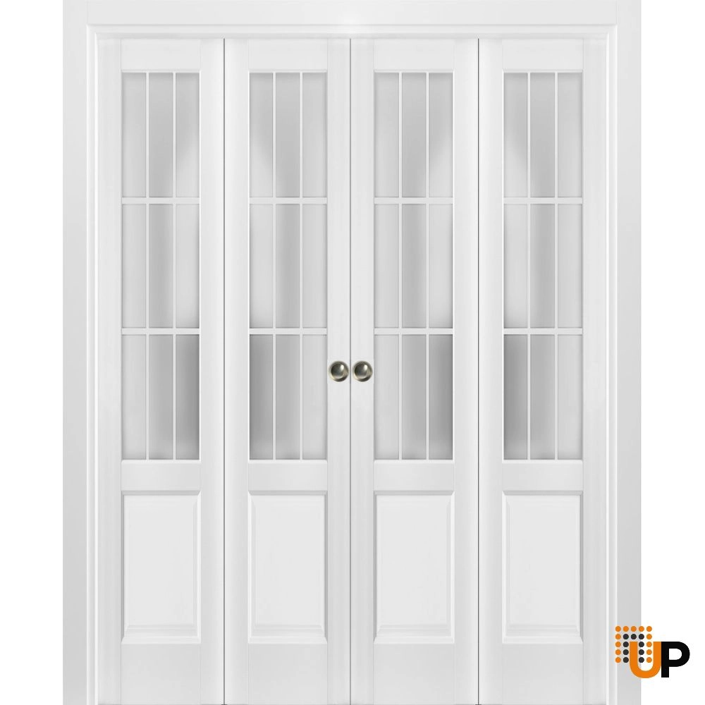 4 folding panels solid core sliding french interior bi-fold double door with frosted glass | Felicia 3309 White | 72 x 80 (4* 18x80) photo#1