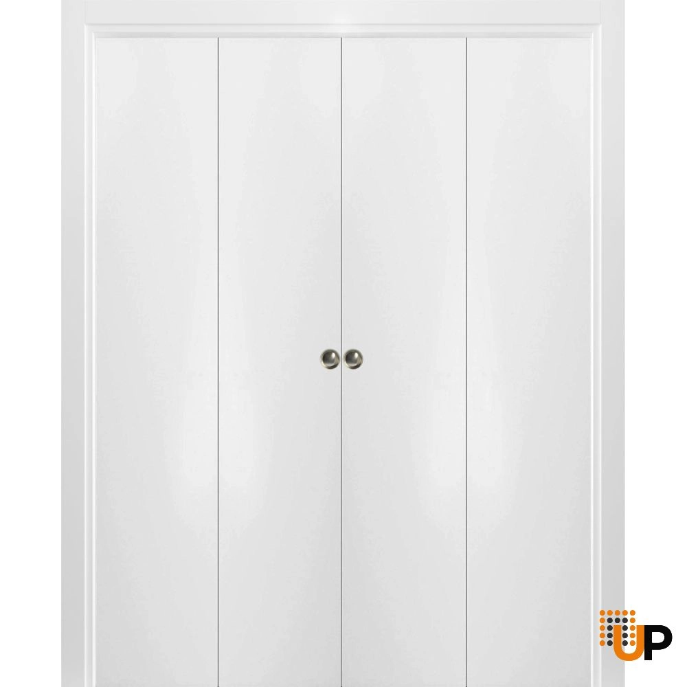 4 folding panels solid wood with honeycomb sliding modern interior bi-fold double door | Planum 0010 White | 72 x 80 (4* 18x80) photo#1