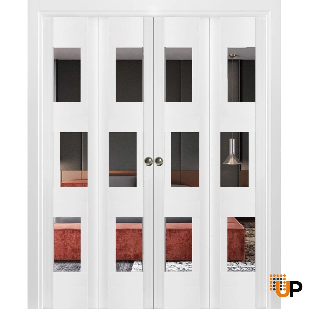 French mdf interior bi-fold double door with mirror glass | Sete 6999 White | 96 x 80 (4* 24x80) photo#1