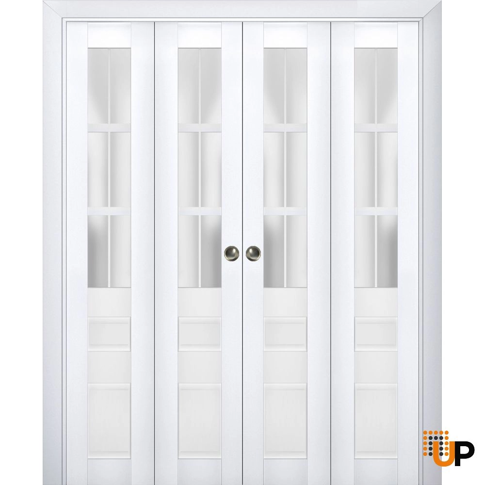4 folding panels laminate sliding french interior bi-fold double door with frosted glass | Veregio 7339 White | 72 x 80 (4* 18x80) photo#1