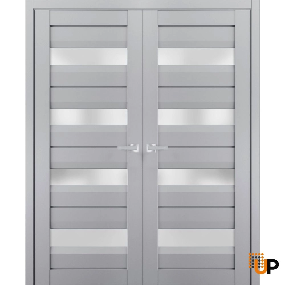 Double laminate french interior swing double door with frosted glass | Veregio 7455 Matte Grey | 36 x 80 (2* 18x80) photo#1