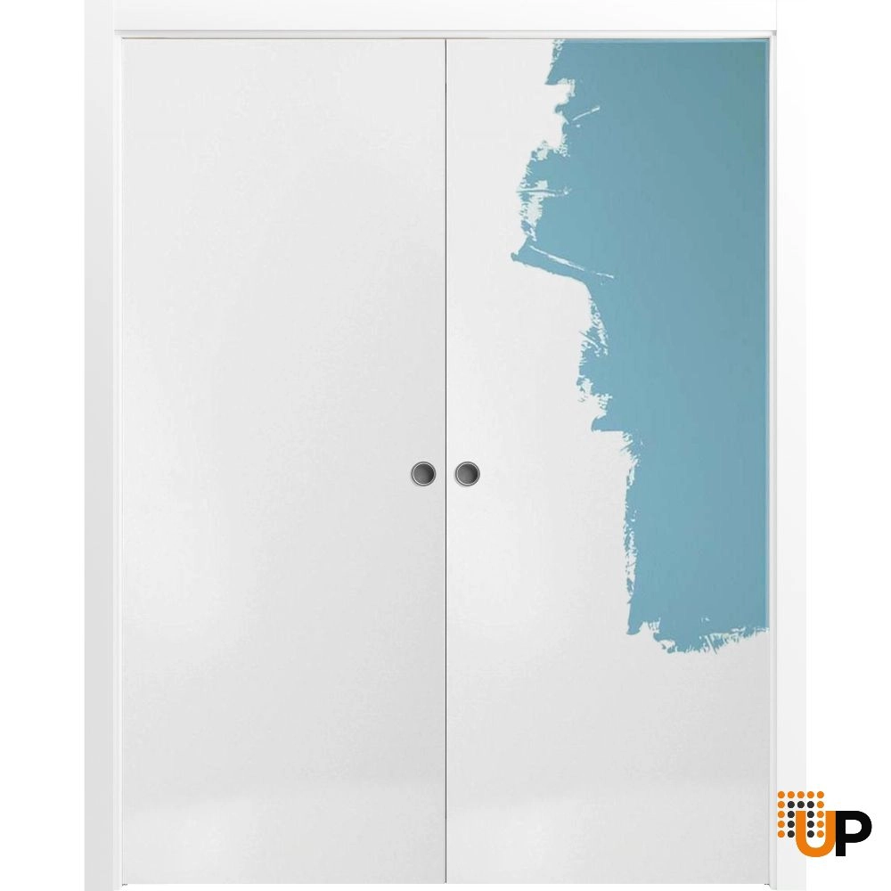 Double solid wood with honeycomb sliding modern interior pocket double door | Planum 0010 Primed | 36 x 80 (2* 18x80) photo#1