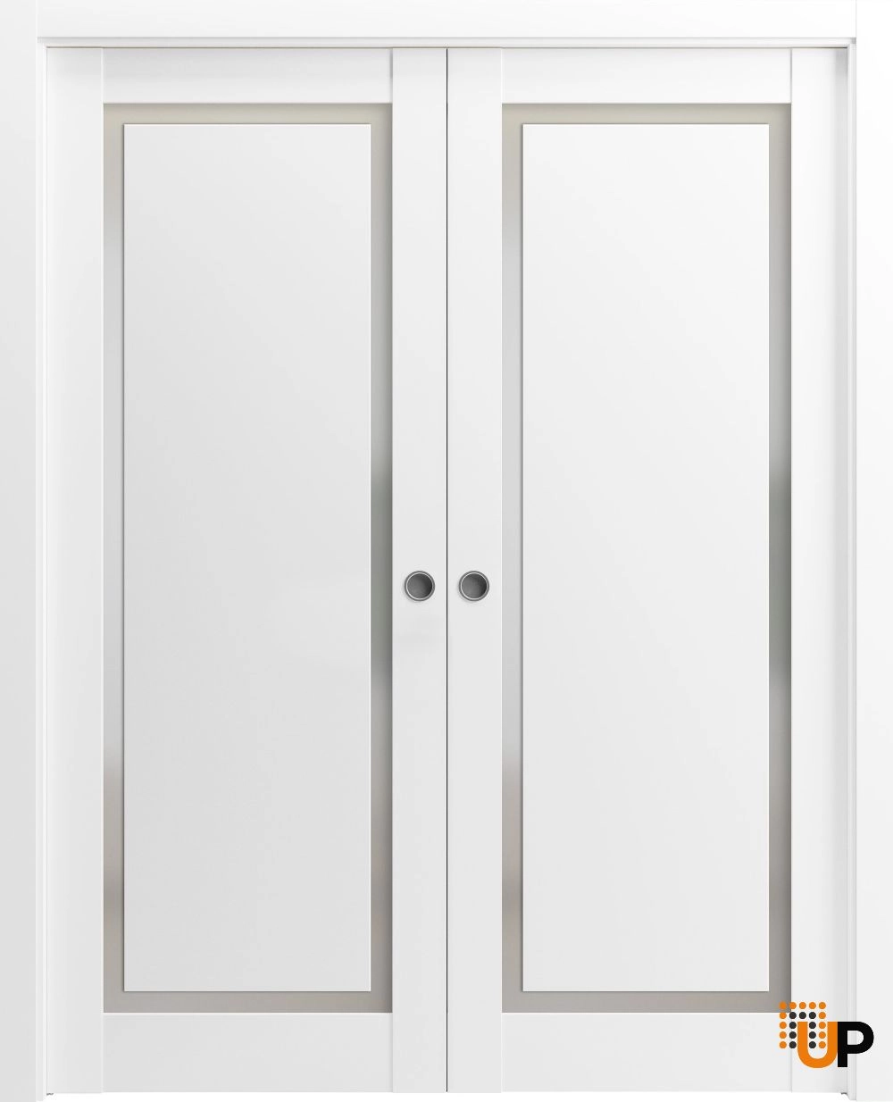 Double solid core sliding interior pocket double door with frosted glass | Planum 0888 Painted White | 36 x 80 (2* 18x80) photo#1