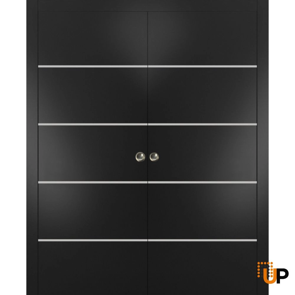 Double solid wood with honeycomb sliding modern interior pocket double door | Planum 0210 Black Matte | 36 x 80 (2* 18x80) photo#1