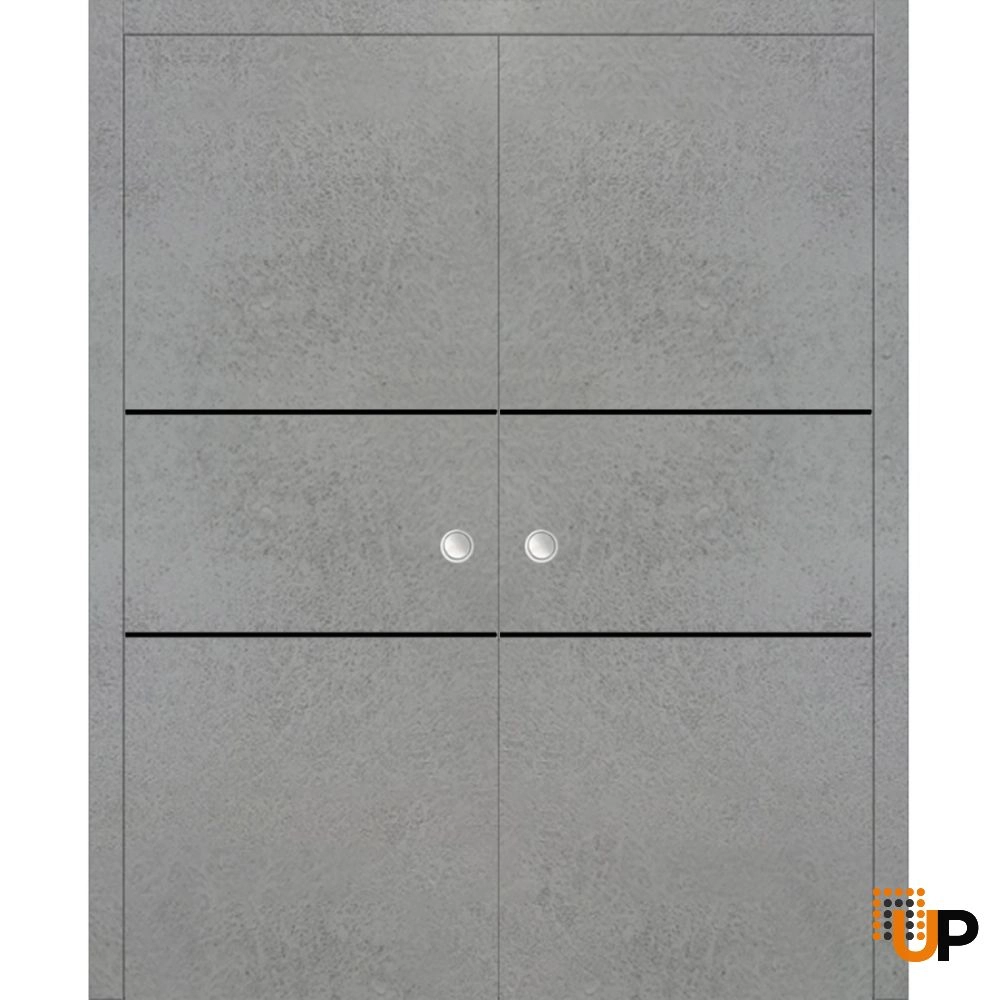 Double solid wood with honeycomb sliding modern interior pocket double door | Planum 0014 Concrete | 36 x 80 (2* 18x80) photo#1