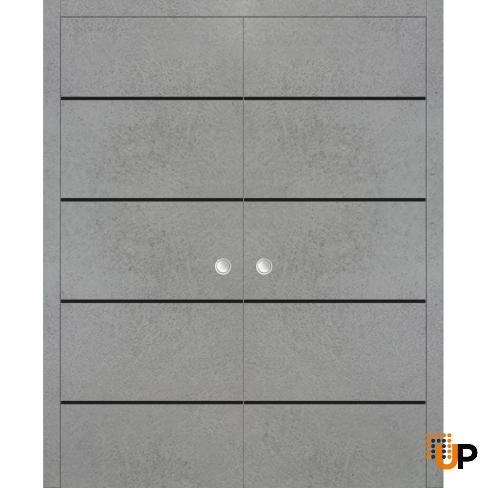 Double solid wood with honeycomb sliding modern interior pocket double door | Planum 0015 Concrete | 36 x 80 (2* 18x80) photo#1