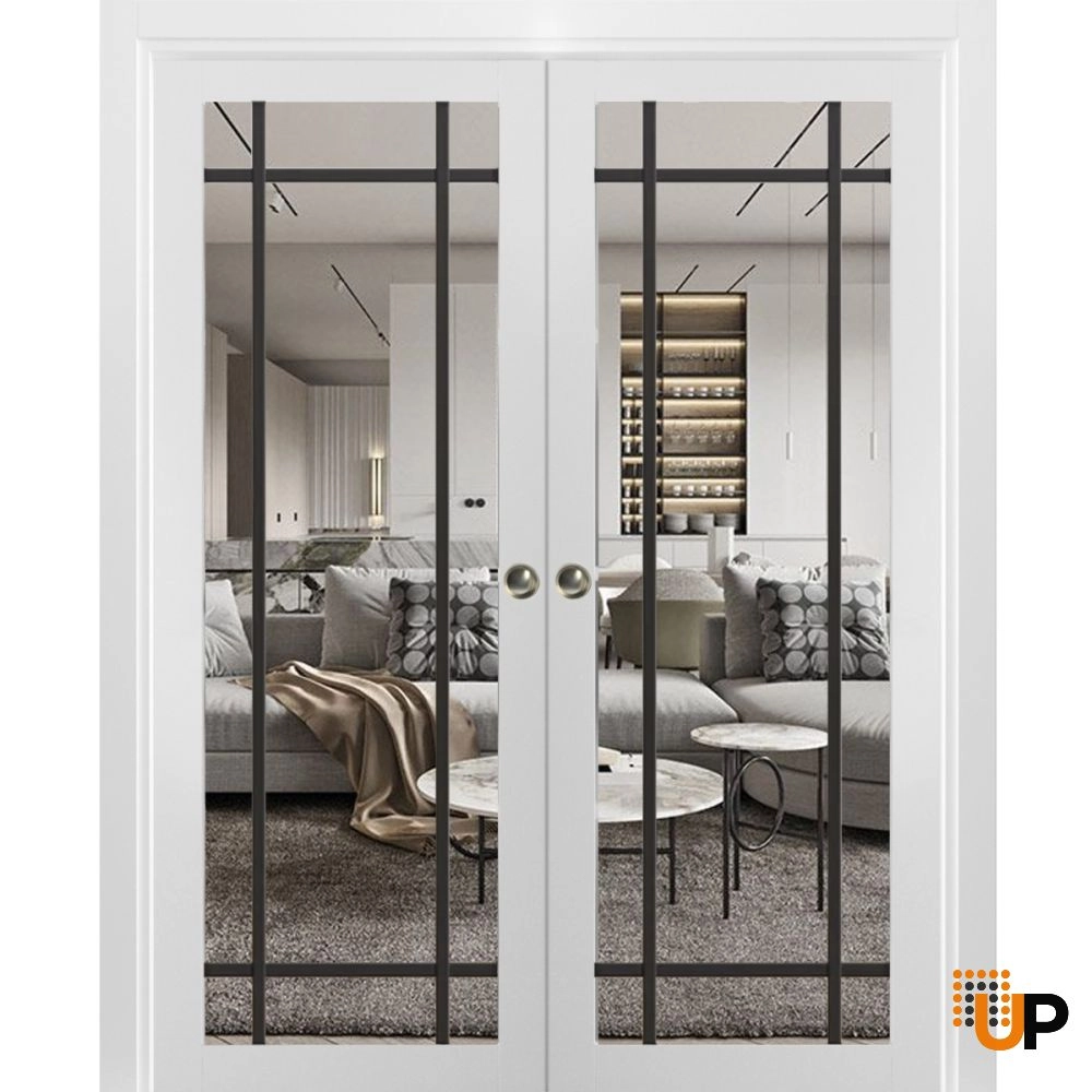 Double solid core sliding french interior pocket double door with clear glass | Lucia 2266 White | 36 x 80 (2* 18x80) photo#1