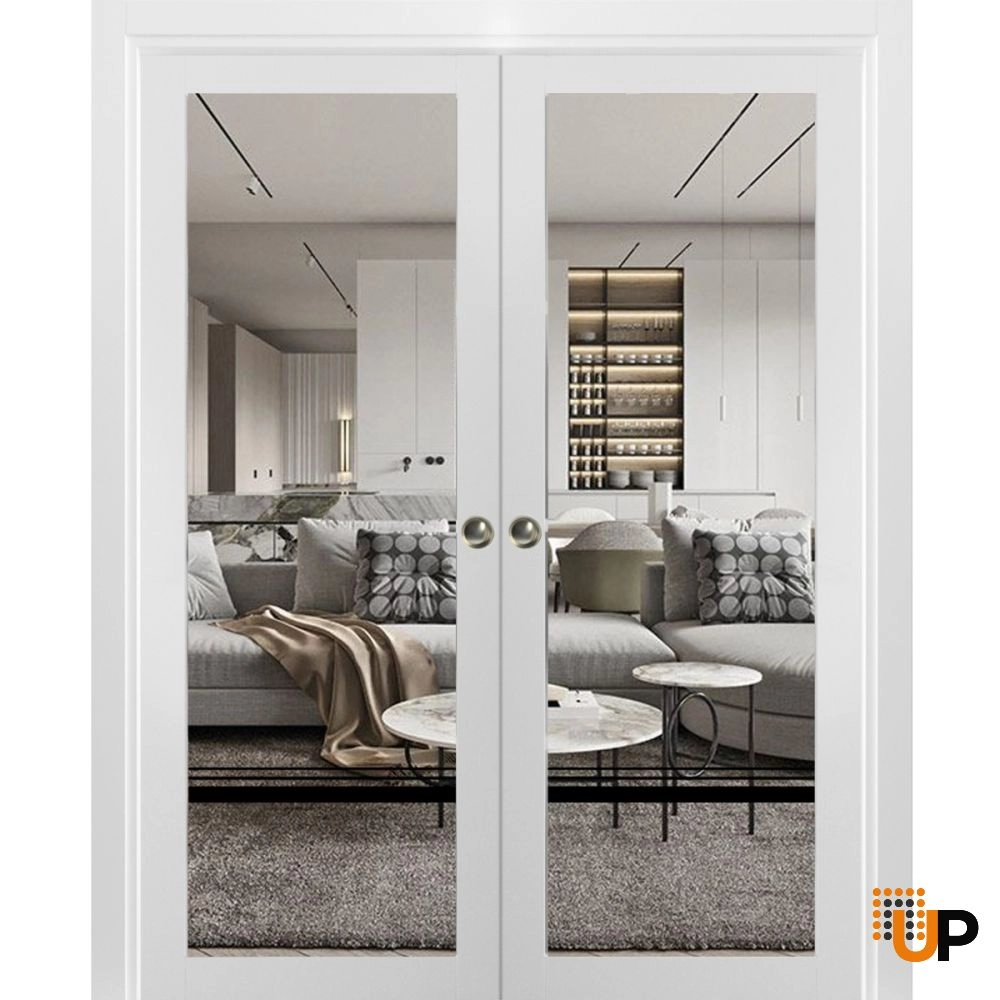 Double solid core sliding luxury interior pocket double door with clear glass | Lucia 2666 White | 36 x 80 (2* 18x80) photo#1