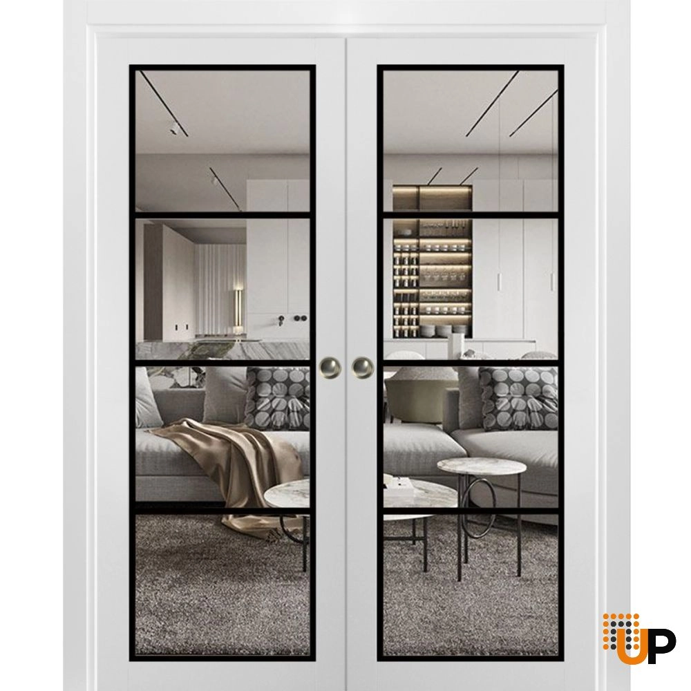 Double solid core sliding luxury interior pocket double door with clear glass | Lucia 2466 White | 36 x 80 (2* 18x80) photo#1