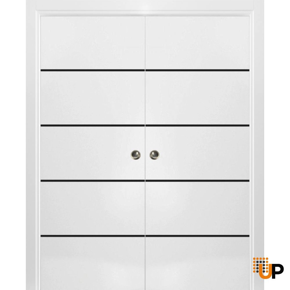 Double solid wood with honeycomb sliding flush interior pocket double door | Planum 0015 White | 36 x 80 (2* 18x80) photo#1
