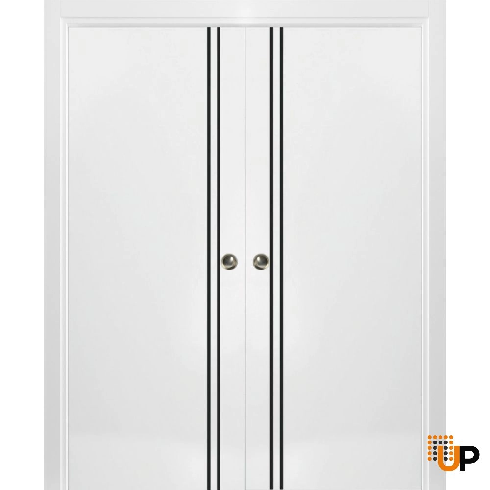 Double solid wood with honeycomb sliding modern interior pocket double door | Planum 0016 White | 36 x 80 (2* 18x80) photo#1