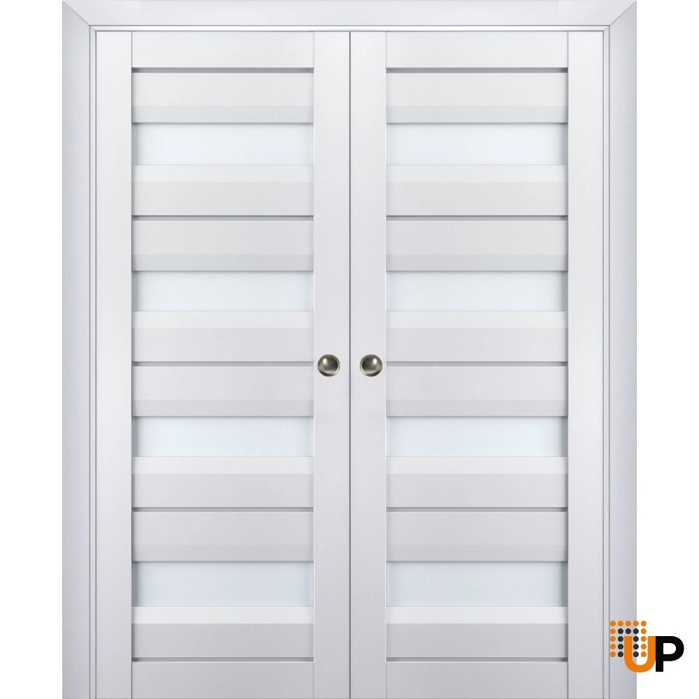 Double laminate sliding modern interior pocket double door with frosted glass | Veregio 7455 White | 36 x 80 (2* 18x80) photo#1