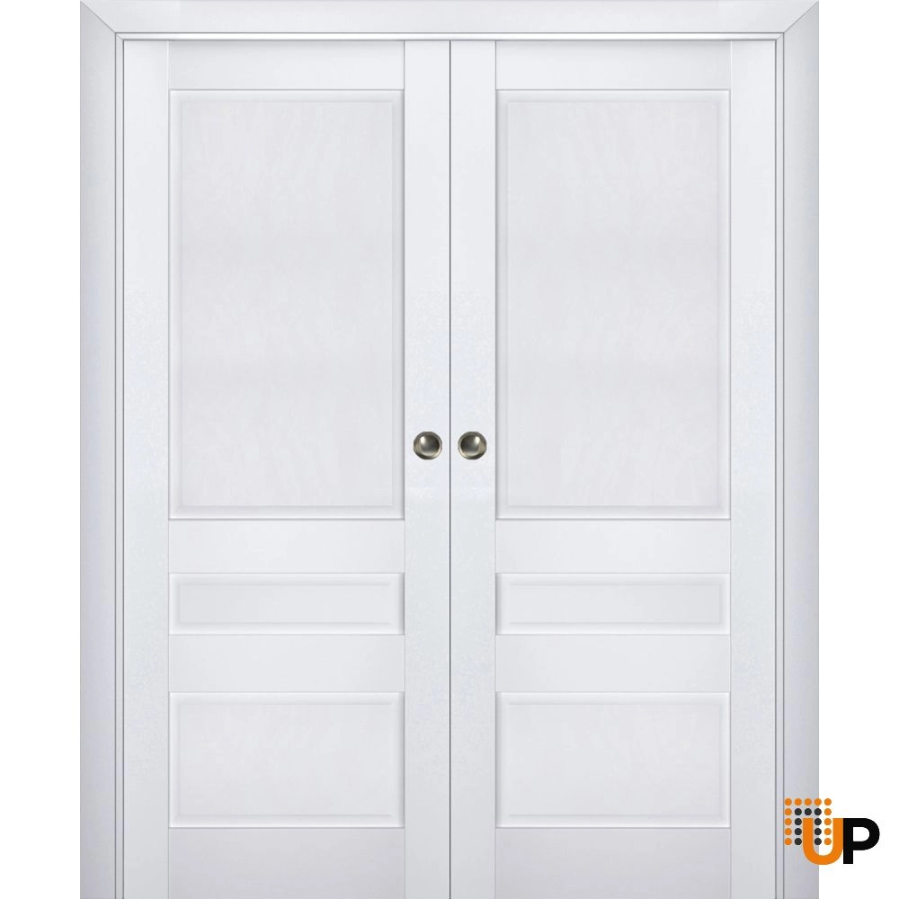 Double laminate sliding classic interior pocket double door | Veregio 7411 White | 36 x 80 (2* 18x80) photo#1