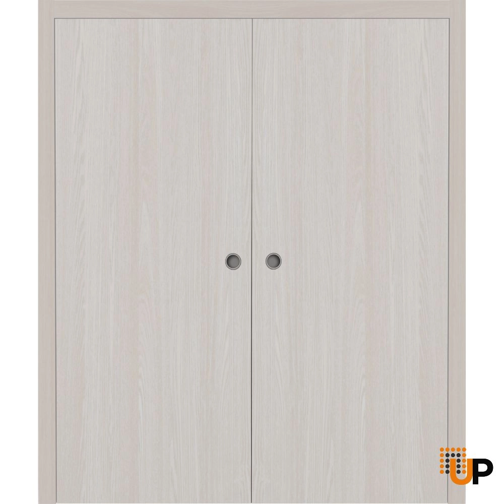 Double solid wood with honeycomb sliding flush interior pocket double door | Basic 3001 Ash Franko | 72 x 96 photo#1