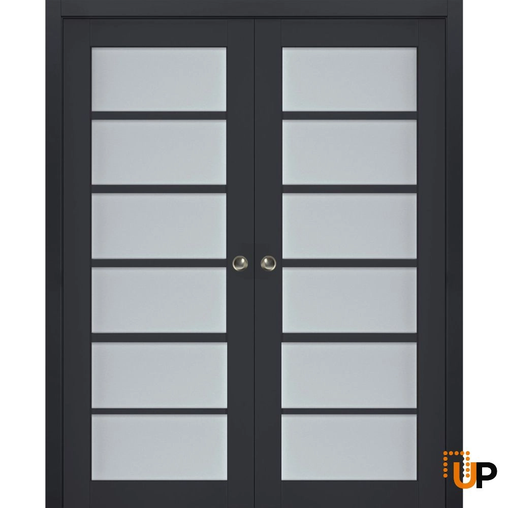 Double laminate sliding luxury interior pocket double door with frosted glass | Veregio 7602 Antracite | 36 x 80 (2* 18x80) photo#1