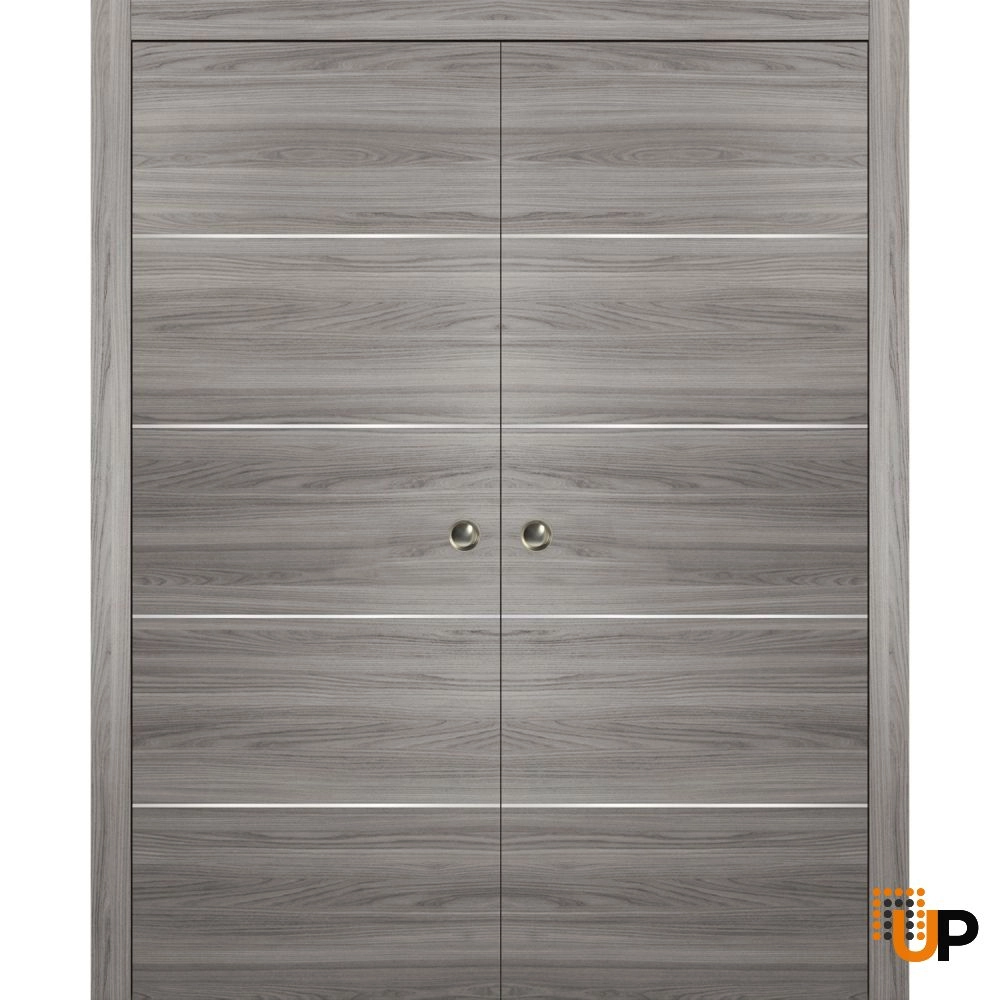 Double solid wood with honeycomb sliding modern interior pocket double door | Planum 0020 Ginger Ash | 36 x 80 (2* 18x80) photo#1