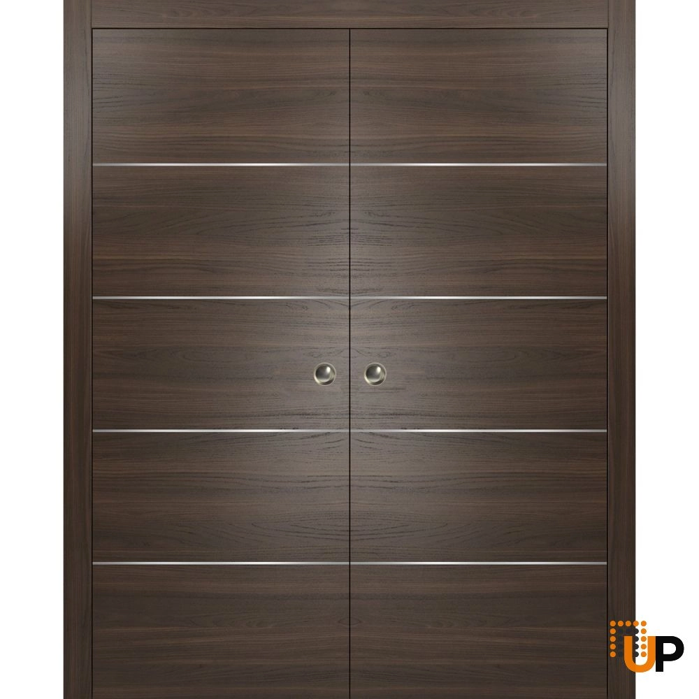 Double solid wood with honeycomb sliding modern interior pocket double door | Planum 0020 Chocolate Ash | 36 x 80 (2* 18x80) photo#1