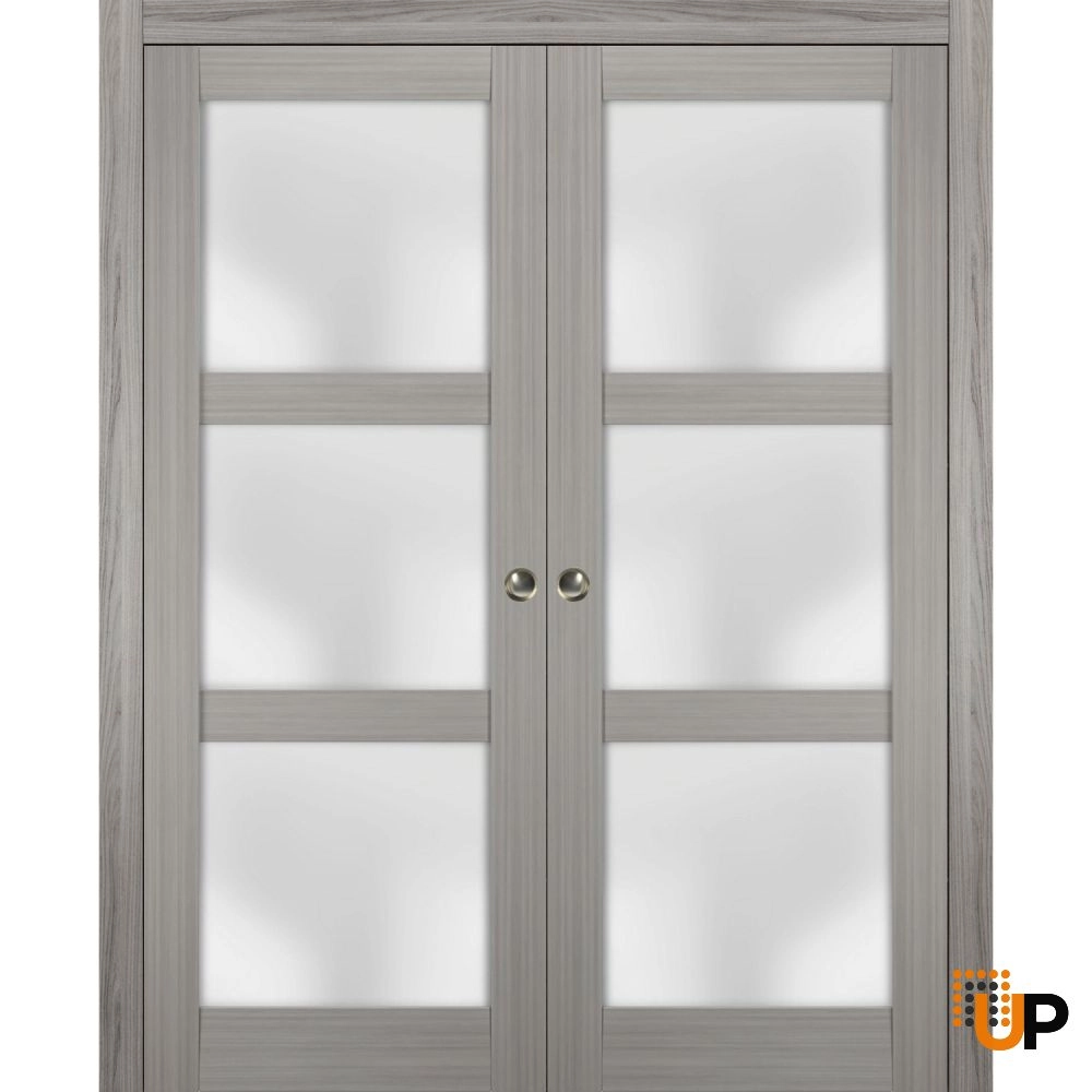 Double solid core sliding luxury interior pocket double door with frosted glass | Lucia 2552 Ginger Ash | 36 x 80 (2* 18x80) photo#1