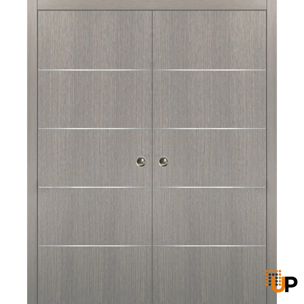 Double solid wood with honeycomb sliding modern interior pocket double door | Planum 0020 Grey Oak | 36 x 80 (2* 18x80) photo#1