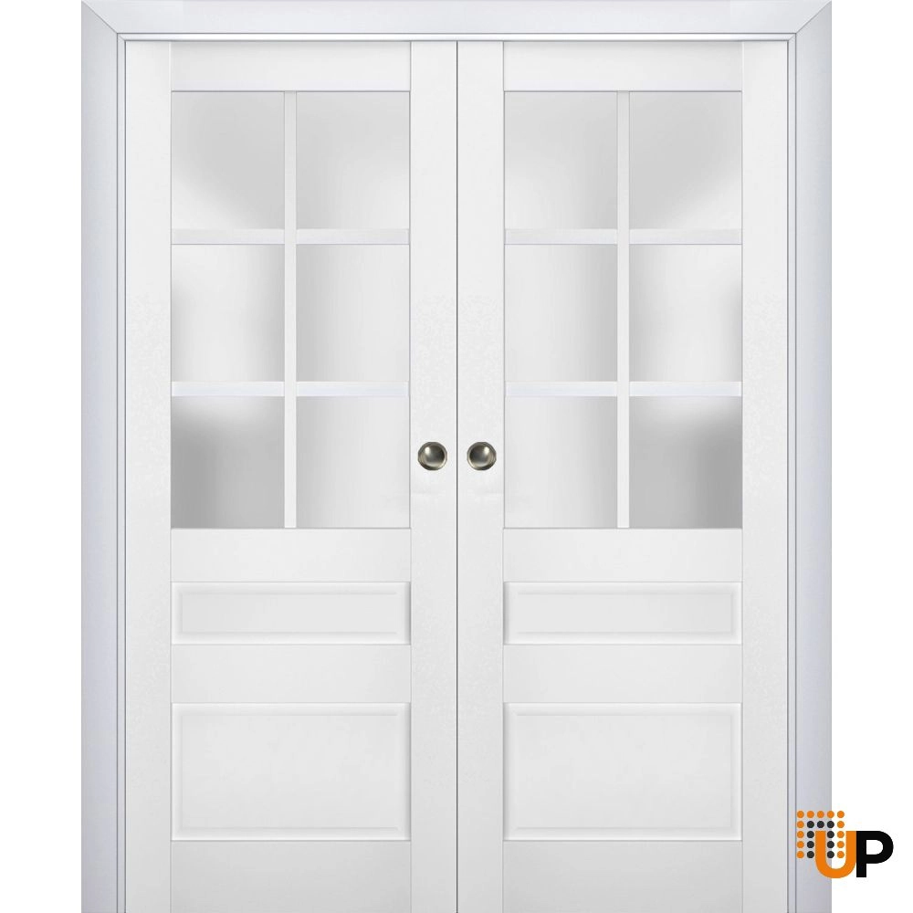 Double laminate sliding french interior pocket double door with frosted glass | Veregio 7339 White | 36 x 80 (2* 18x80) photo#1