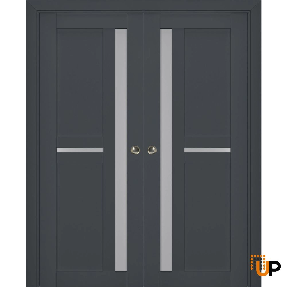 Double laminate sliding modern interior pocket double door with frosted glass | Veregio 7288 Antracite | 36 x 80 (2* 18x80) photo#1