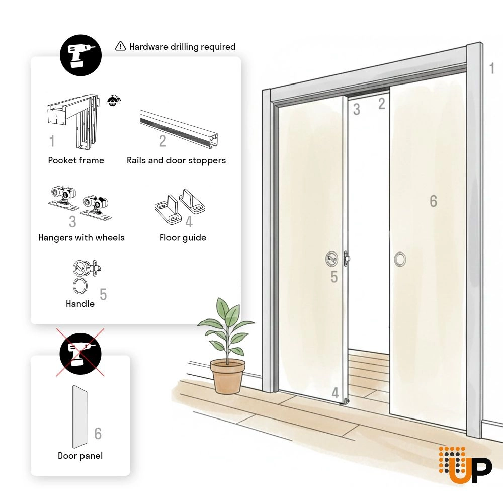 Double solid wood with honeycomb sliding interior pocket double door | Planum 0444 White | 36 x 80 photo#4