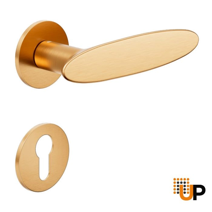 Door Euro Handle ELLIPSE for Magnetic Lock, Antique Satin Gold, Entry photo#1