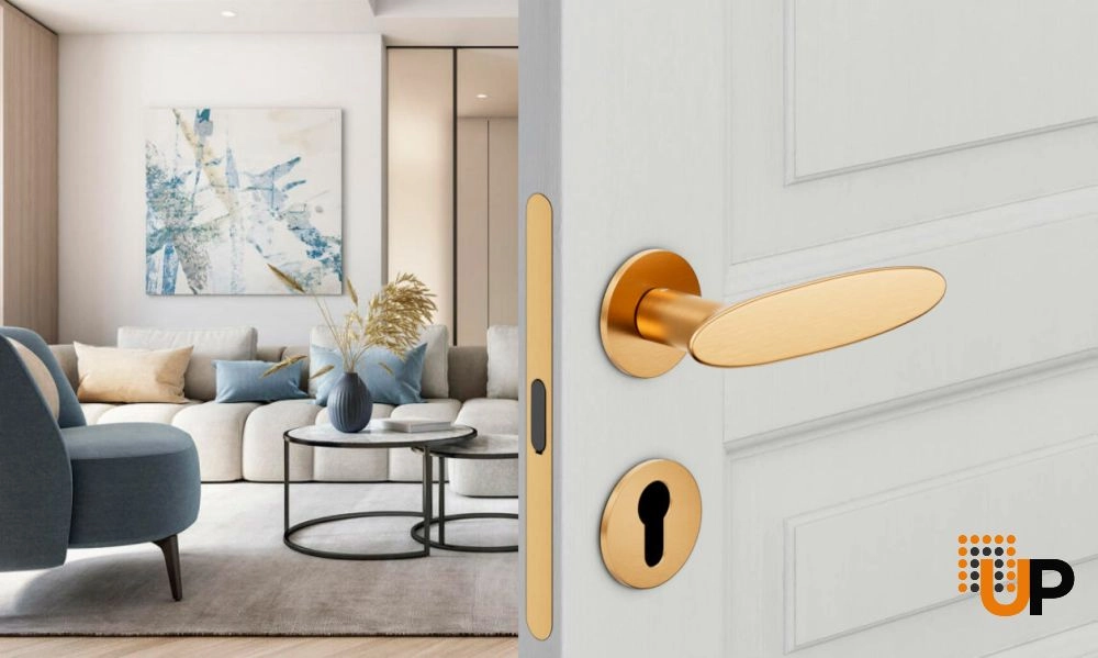 Door Euro Handle ELLIPSE for Magnetic Lock, Antique Satin Gold, Entry photo#2