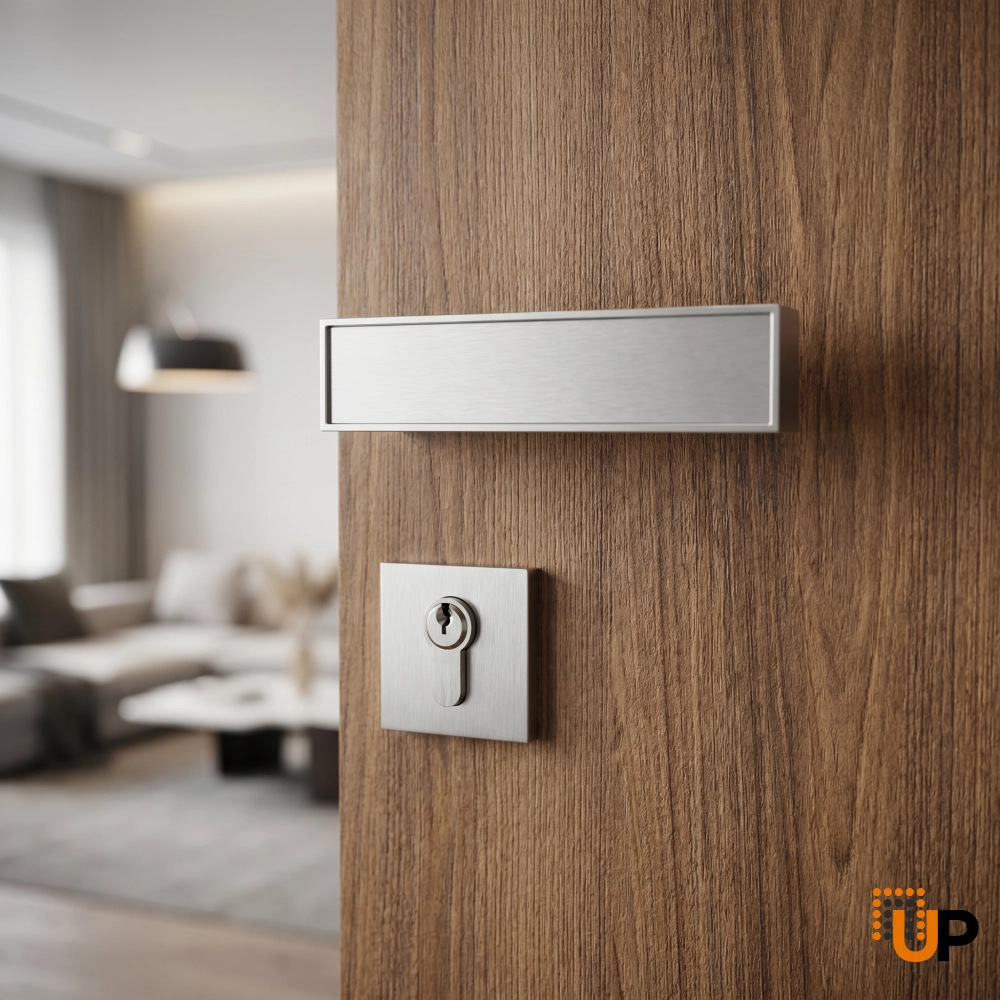 Door Euro Handle 3084 for Magnetic Lock, Satin chrome Entry photo#2