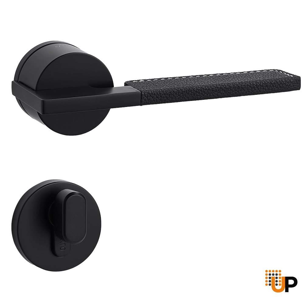 Door Euro Handle TORONTO for Magnetic Lock, Black and Leather, Entry photo#1