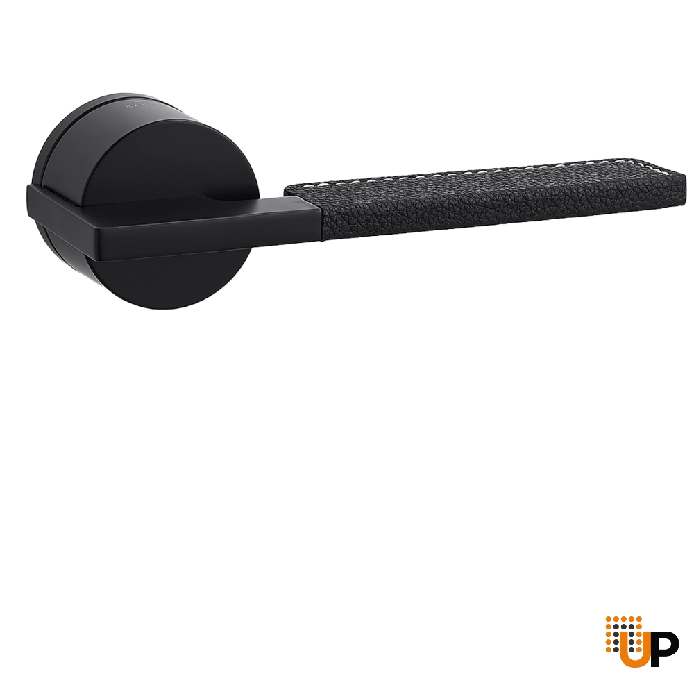 Door Euro Handle TORONTO for Magnetic Lock, Black and Leather, Passage photo#1