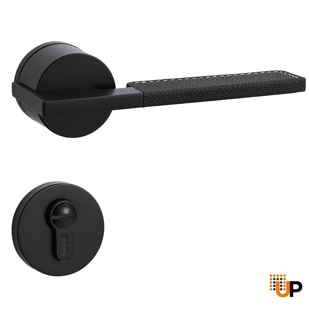 Door Euro Handle TORONTO for Magnetic Lock, Black and Leather, Privacy photo#1