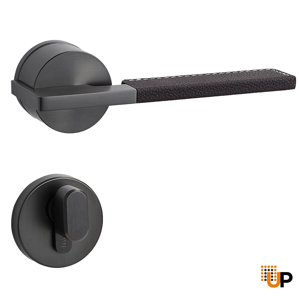 Door Euro Handle TORONTO for Magnetic Lock, Graphite and Brown Leather, Privacy photo#1