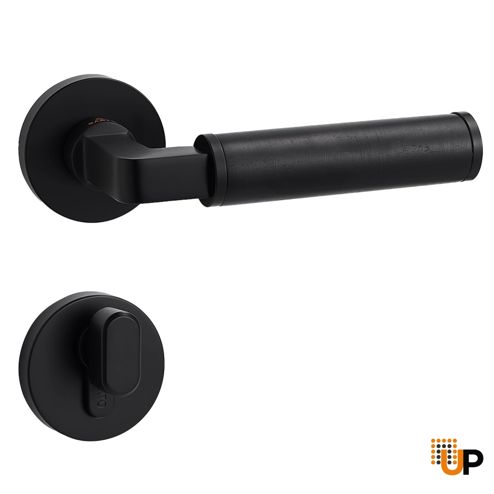 Door Euro Handle ZENITH for Magnetic Lock, Black and Wooden, Privacy photo#1