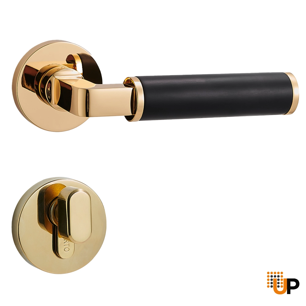 Door Euro Handle ZENITH for Magnetic Lock, Gold and Wooden, Entry photo#1