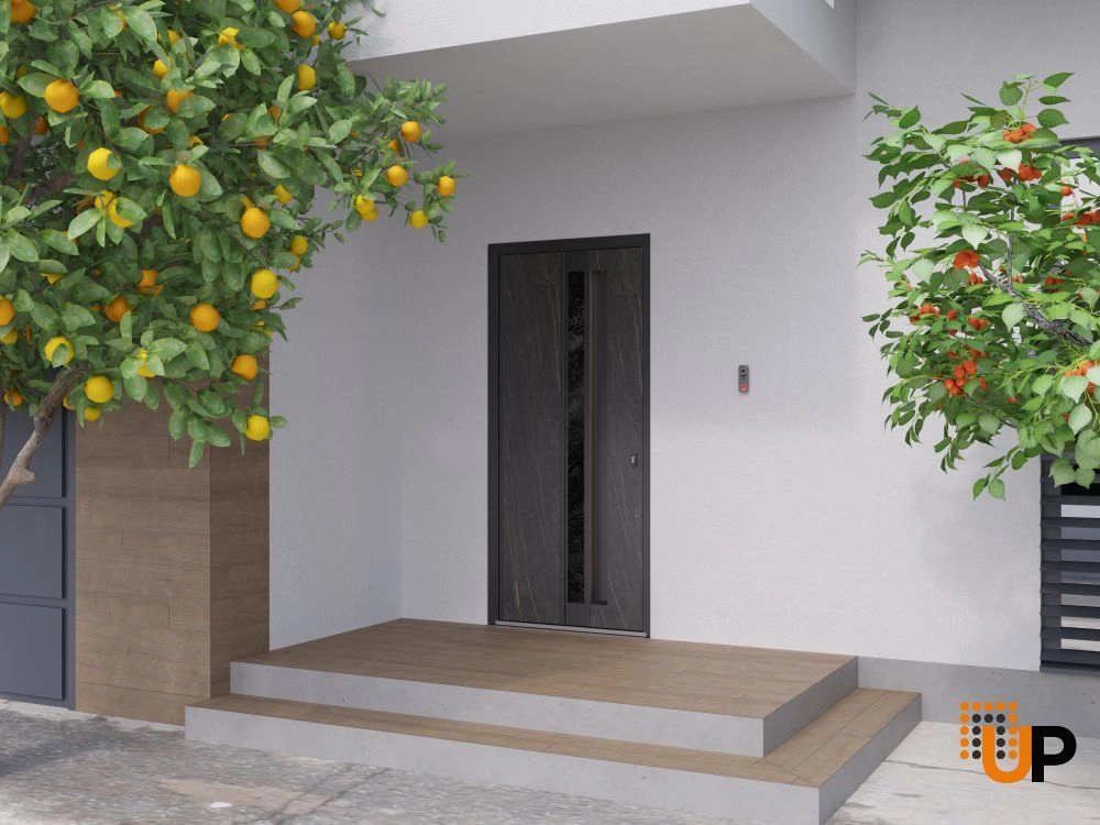 Single swing metal-aluminum modern exterior door with clear-mirrored glass | Hiddex 0155 Natural Noir | 36 x 80 photo#3