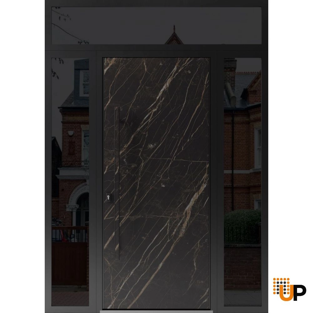 Single swing metal-aluminum modern exterior door | Dekton 0118 Natural Noir | 60 x 96 photo#1
