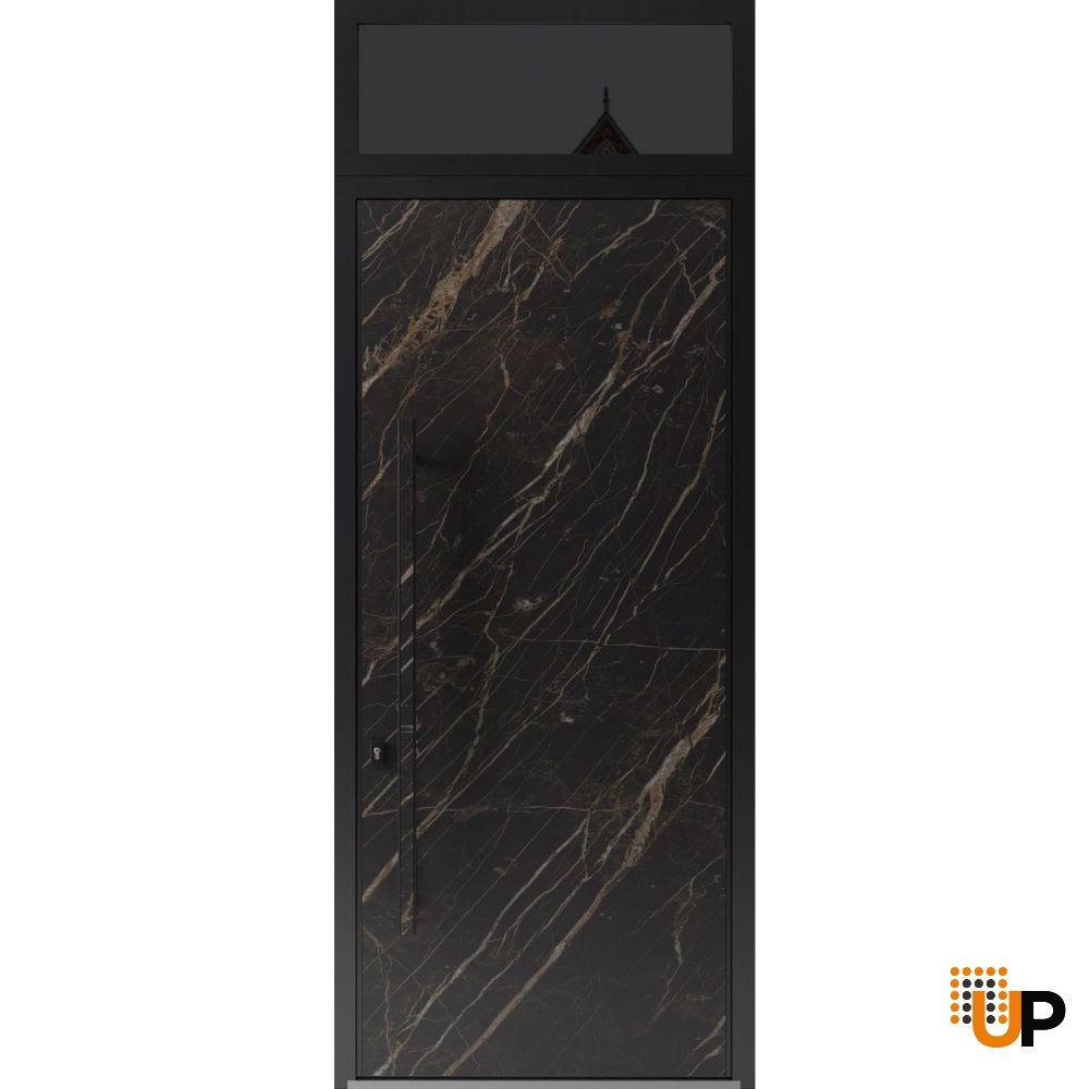Single swing metal-aluminum modern exterior door | Dekton 0118 Natural Noir | 36 x 112 (W36 x H96+16) photo#1