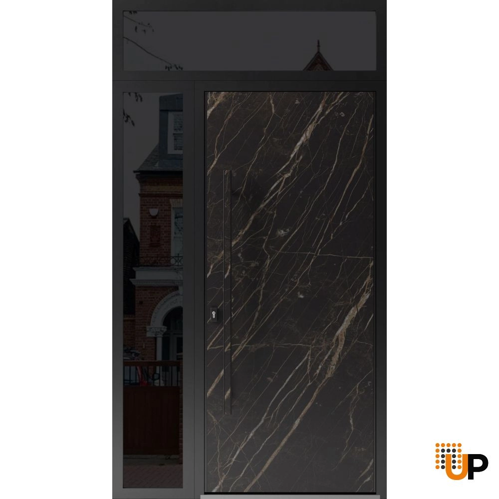Single swing metal-aluminum modern exterior door | Dekton 0118 Natural Noir | 48 x 96 photo#1