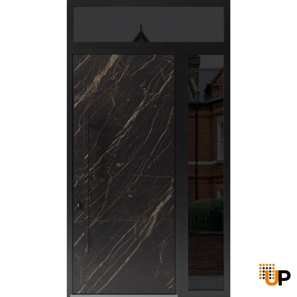 Single swing metal-aluminum modern exterior door | Dekton 0118 Natural Noir | 48 x 112 (W36+12 x H96+16) photo#1