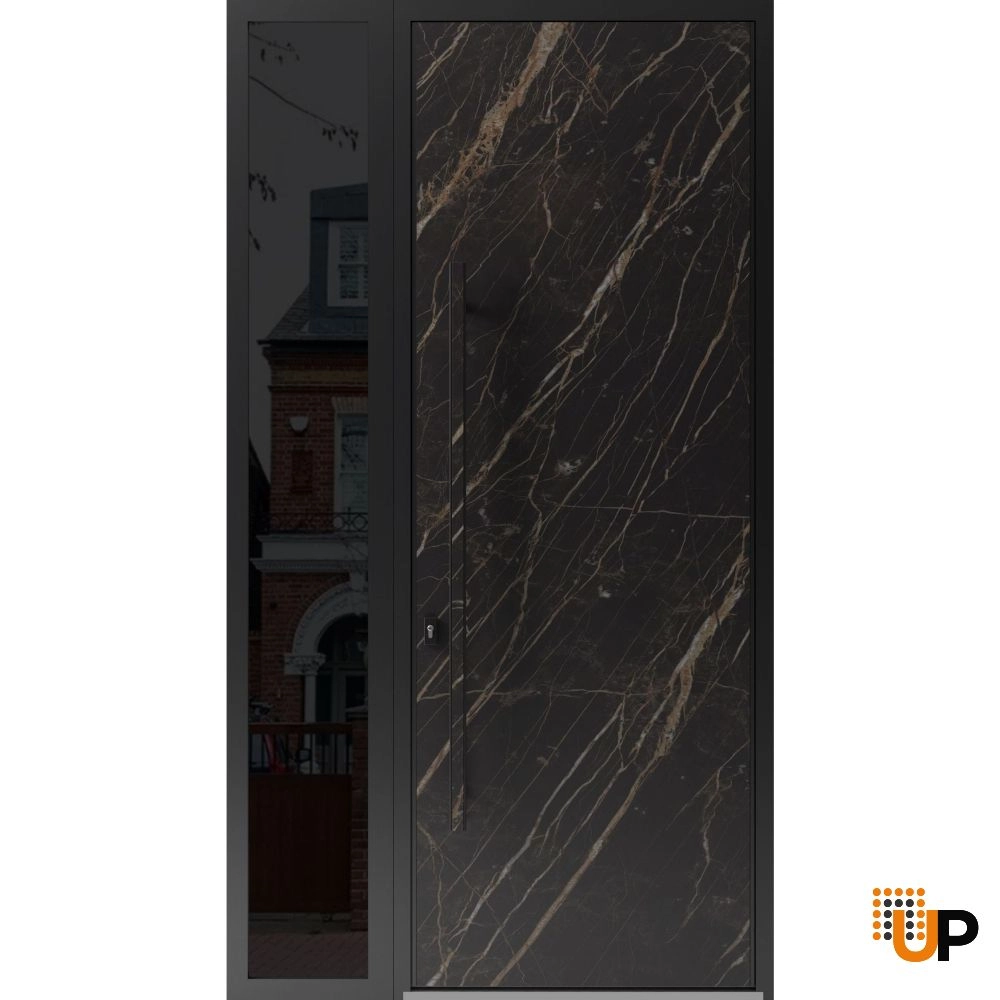 Single swing metal-aluminum modern exterior door | Dekton 0118 Natural Noir | 52 x 96 photo#1
