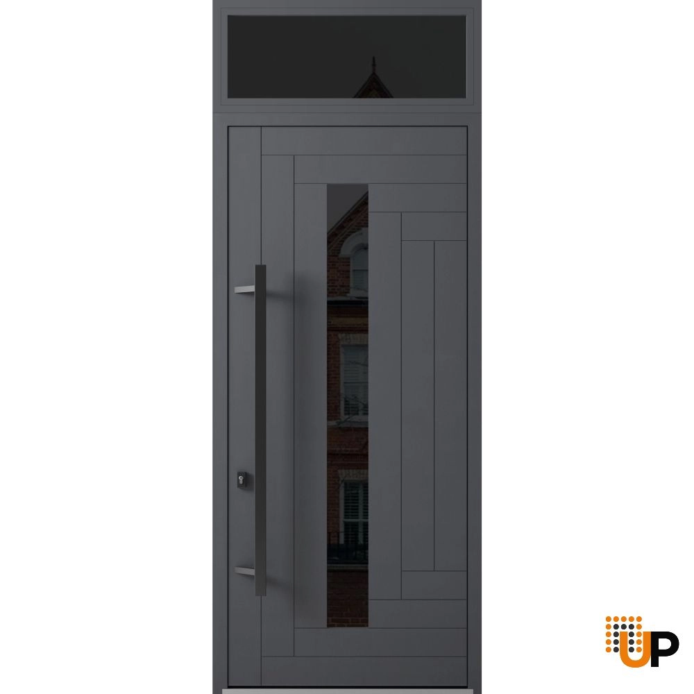 Single swing metal-aluminum modern exterior door with triplex glass | Ronex 0130 Gray | 36 x 112 (W36 x H96+16) photo#1