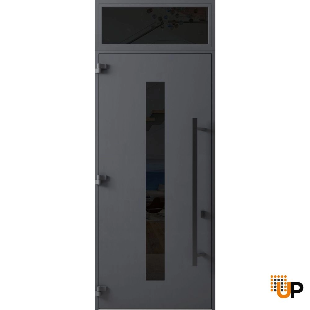 Single swing metal-aluminum modern exterior door with triplex glass | Ronex 0130 Gray | 36 x 112 (W36 x H96+16) photo#2