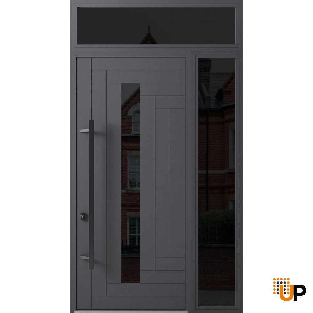 Single swing metal-aluminum modern exterior door with triplex glass | Ronex 0130 Gray | 52 x 112 (W36+16 x H96+16) photo#1
